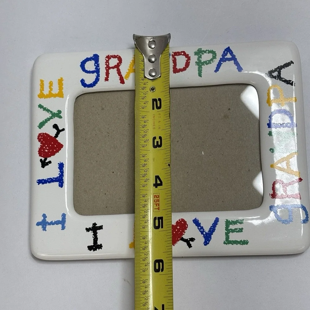 I Love My Grandpa Ceramic Picture Frame Heart Crayon Vintage 3.5